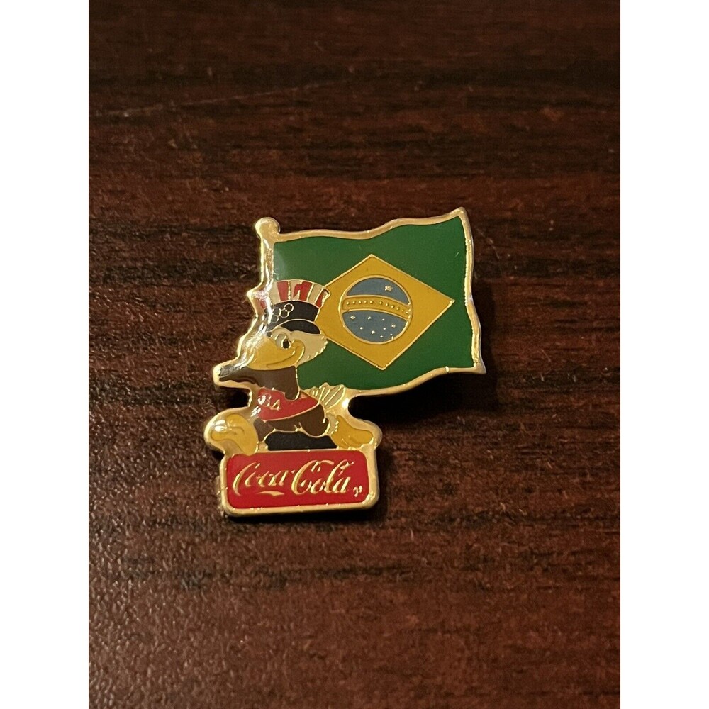 Vintage 1984 Los Angeles Olympics Coca Cola Sam Eagle Brazil Flag Lapel Pin